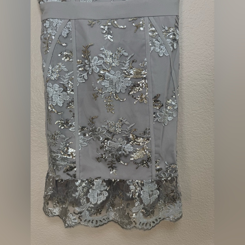 X by NBD Revolve Harper Lace Mini Sequin Dress in Silver size XS NEW $338 - Picture 6 of 15